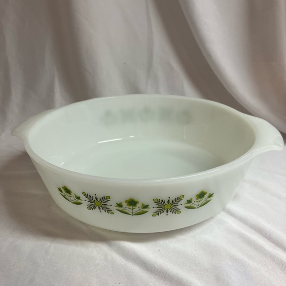 Anchor Hocking Fire King White and Green Bakeware Dish - Picture 4 of 11